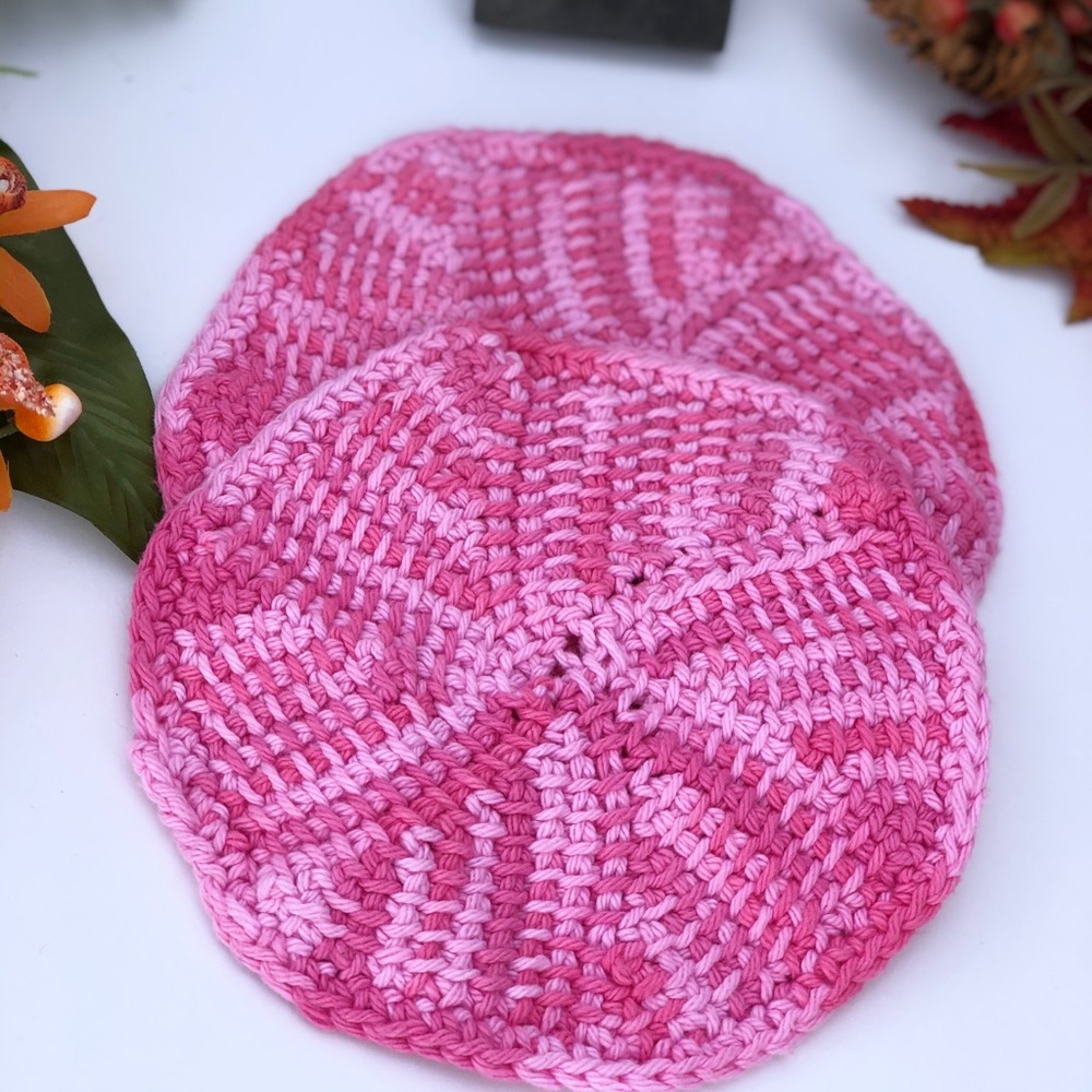 Pink round cotton drink coaster